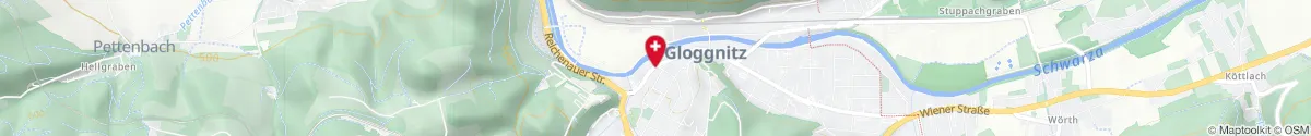 Map representation of the location for Stadtapotheke Gloggnitz in 2640 Gloggnitz